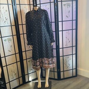 Ann Taylor Black and Pink Patterned Long Sleeve Dress